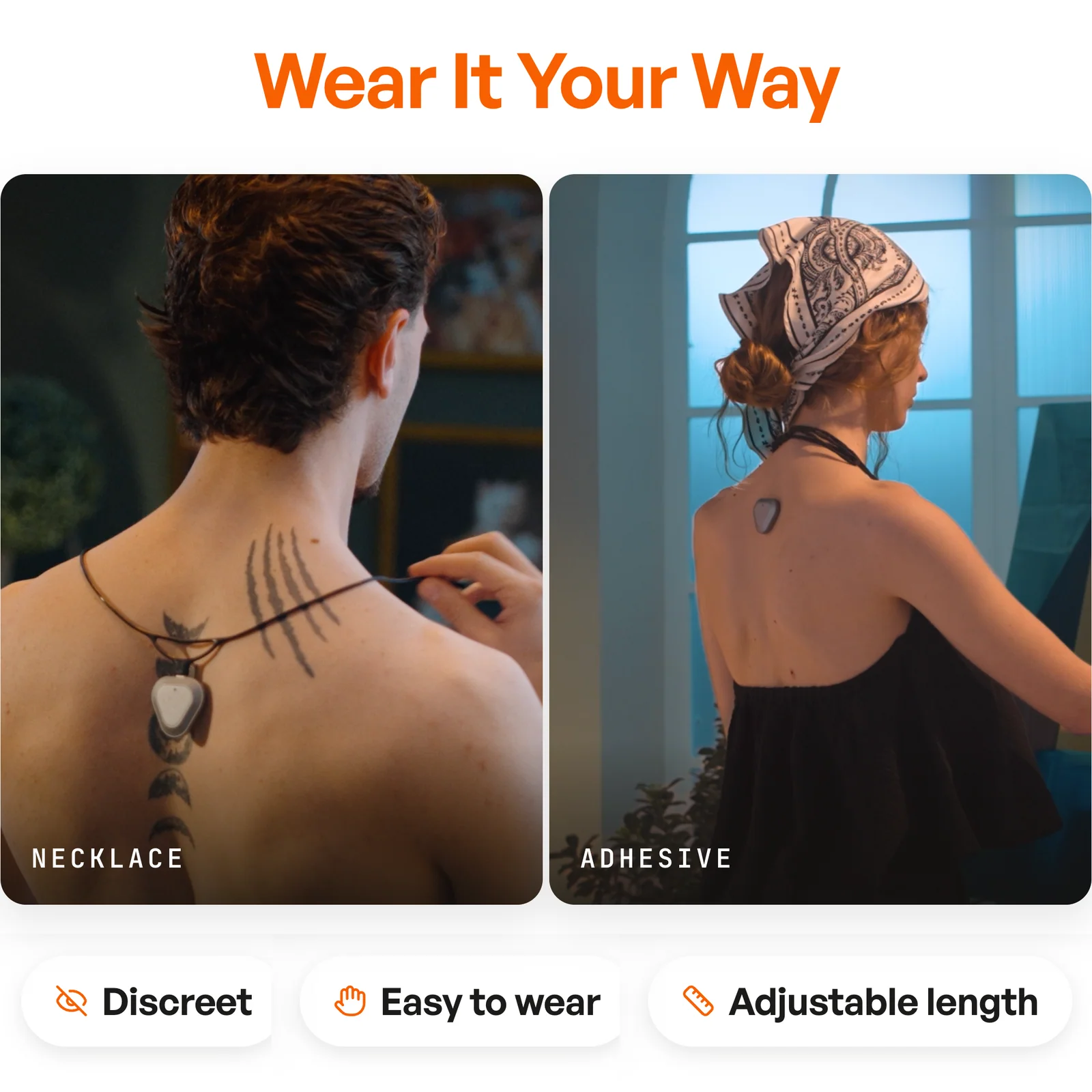 Straight+ attached to the upper back with an adhesive